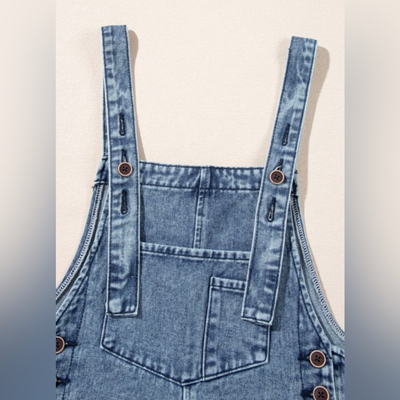Women's Blue Denim Distressed Button Overalls - Picture 6 of 8